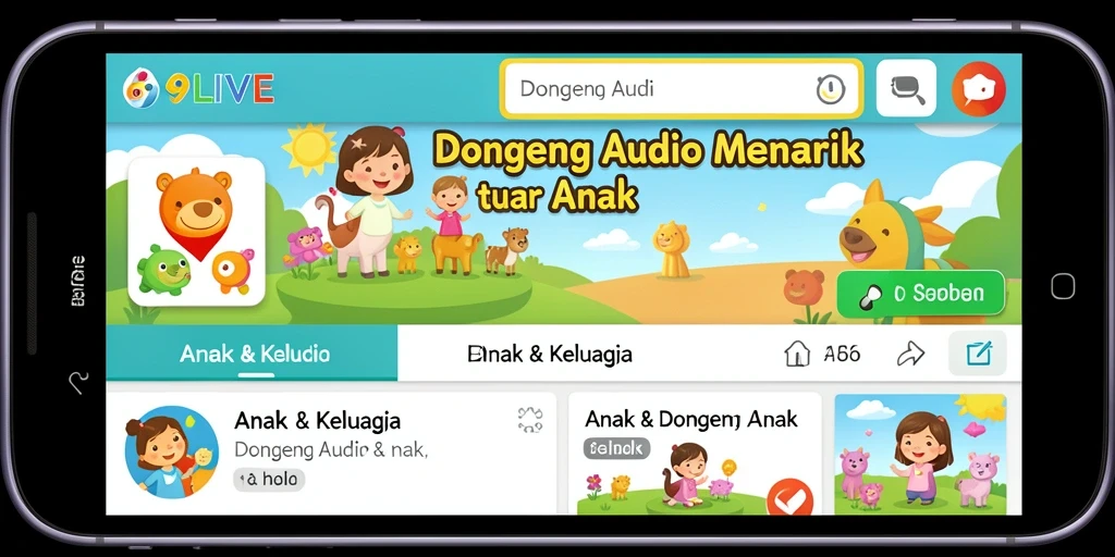Antarmuka aplikasi 69LIVE untuk dongeng audio yang menarik