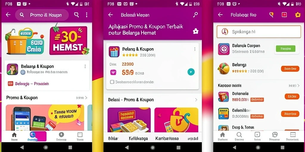 Tampilan antarmuka F08 dengan berbagai pilihan kupon menarik.
