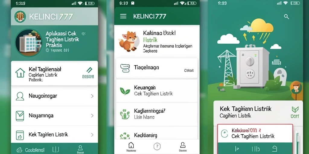 Antarmuka KELINCI777 menampilkan fitur cek tagihan listrik dengan jelas.