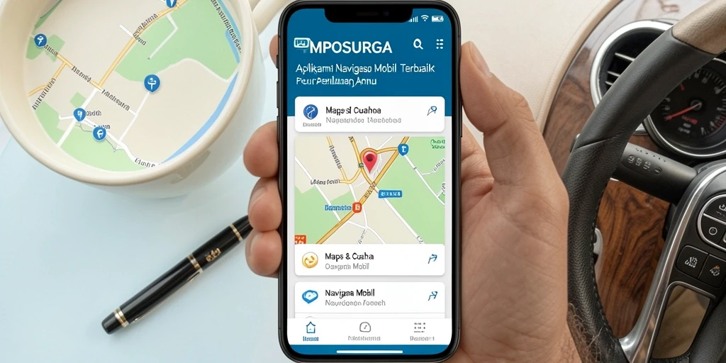 Tampilan antarmuka MPOSURGA saat melakukan navigasi mobil.