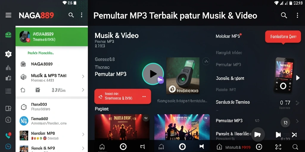 Antarmuka menarik aplikasi NAGA889 Pemutar MP3 yang user-friendly.