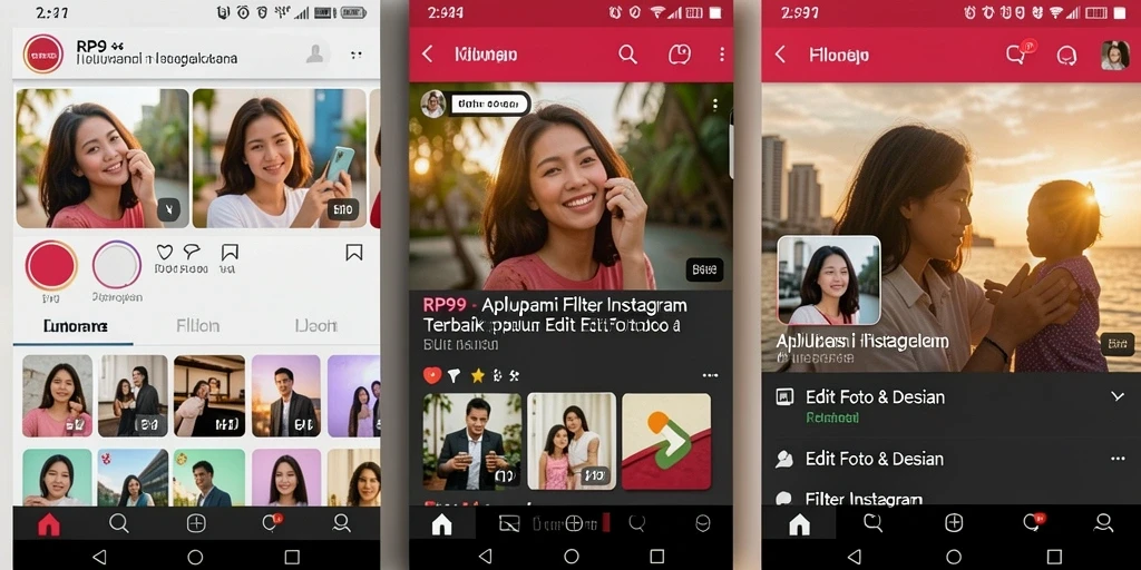 Screenshot antarmuka RP99 yang menampilkan beragam pilihan filter Instagram.