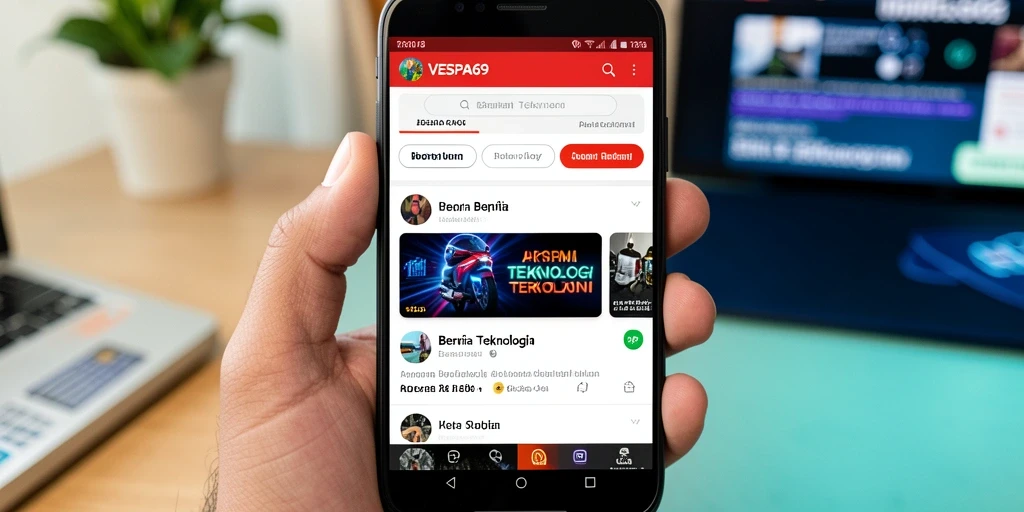 Antarmuka VESPA69 menampilkan berita teknologi terbaru dengan informatif.